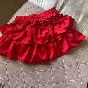 Vibrant Red Bubble Mini Skirt with Ruffled Tiers